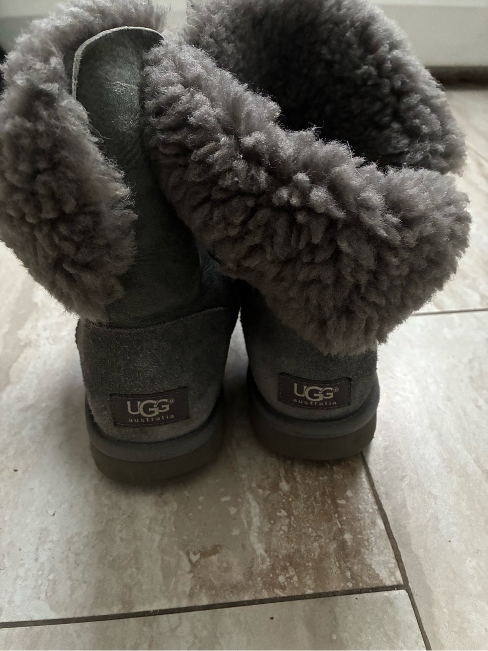 UGG Kids Charcoal Gray Sheepskin Cuffed Boots